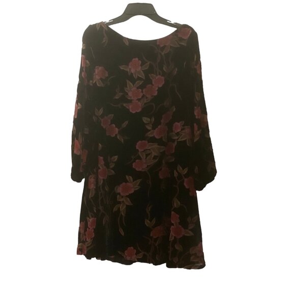 JESSICA HOWARD Black Velvet Burnout Floral Balloon Sleeve Dress 90s Y2K 12 - Picture 9 of 16